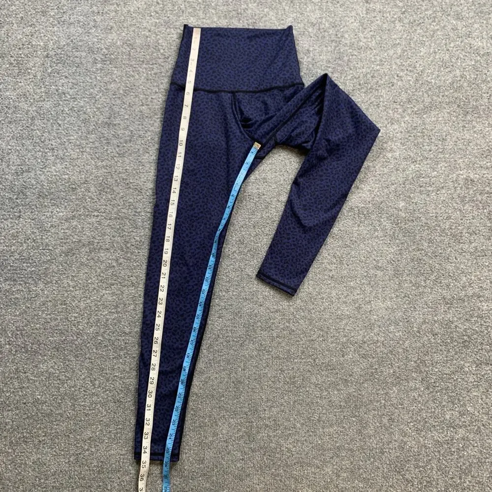 Barre3 Leggings Women XS Extra Small Blue Cheetah High Rise Wide Waistband Yoga